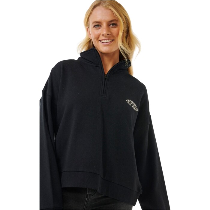 2024 Rip Curl Frauen Soleil 1/4 Zip Pull Over 06IWFL - Black